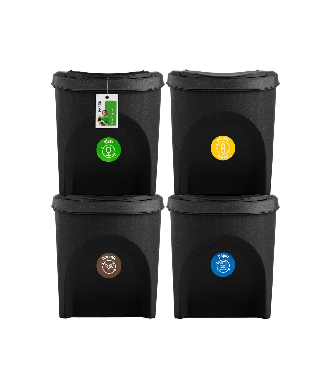 Mülleimer Set Eco Mülltrennsystem 4x25L – Abfalleimer mit farbigen Deckeln, Recycling Behälter für K