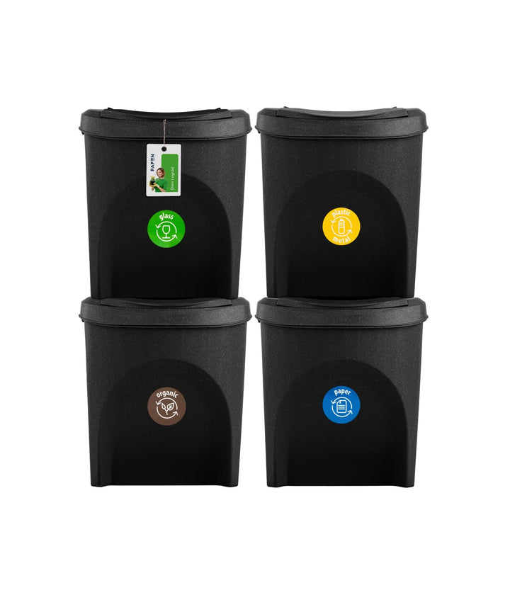 Mülleimer Set Eco Mülltrennsystem 4x25L – Abfalleimer mit farbigen Deckeln, Recycling Behälter für K