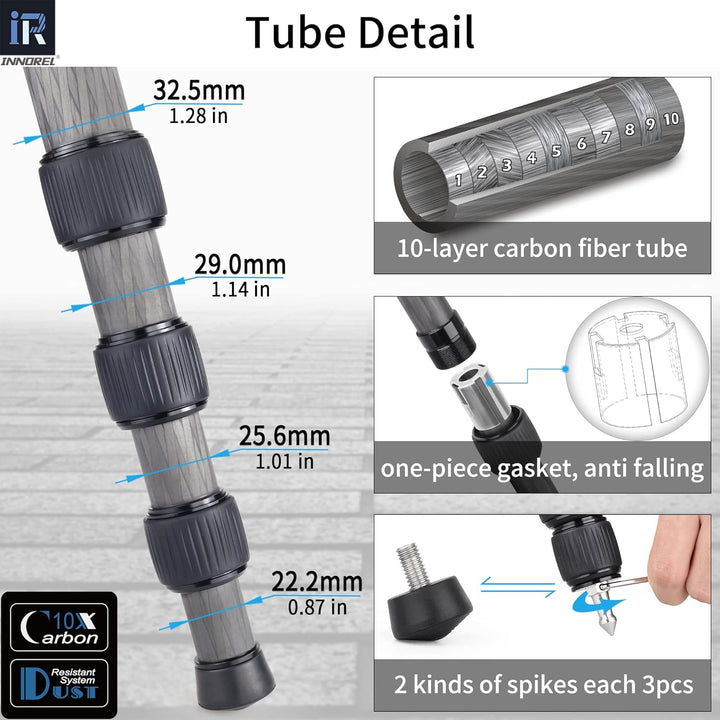 INNOREL RT85CM Kohlefaser-Stativ 184cm 2-in-1 Dreibeinstativ Einbeinstativ Fachmann Schwerlast Kamer