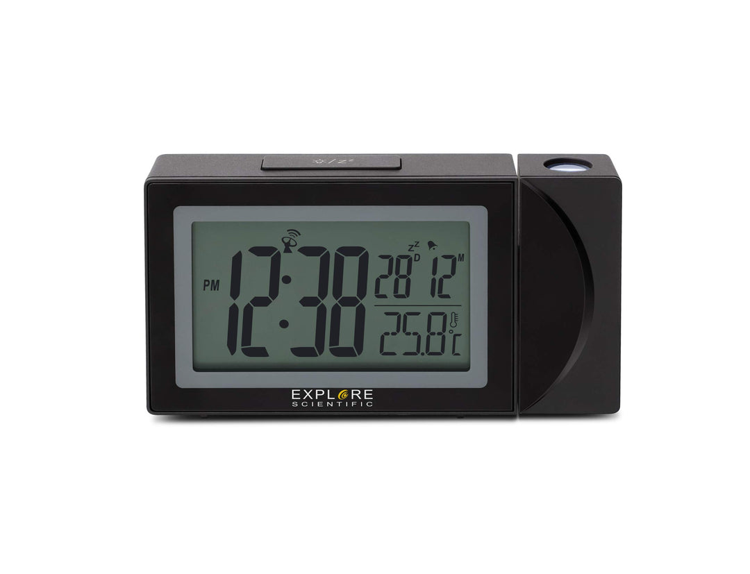 Explore Scientific RDP1002 Funkuhr Projektion Uhrzeit Alarm Snooze USB Port X Telefon Aufladen Hinte