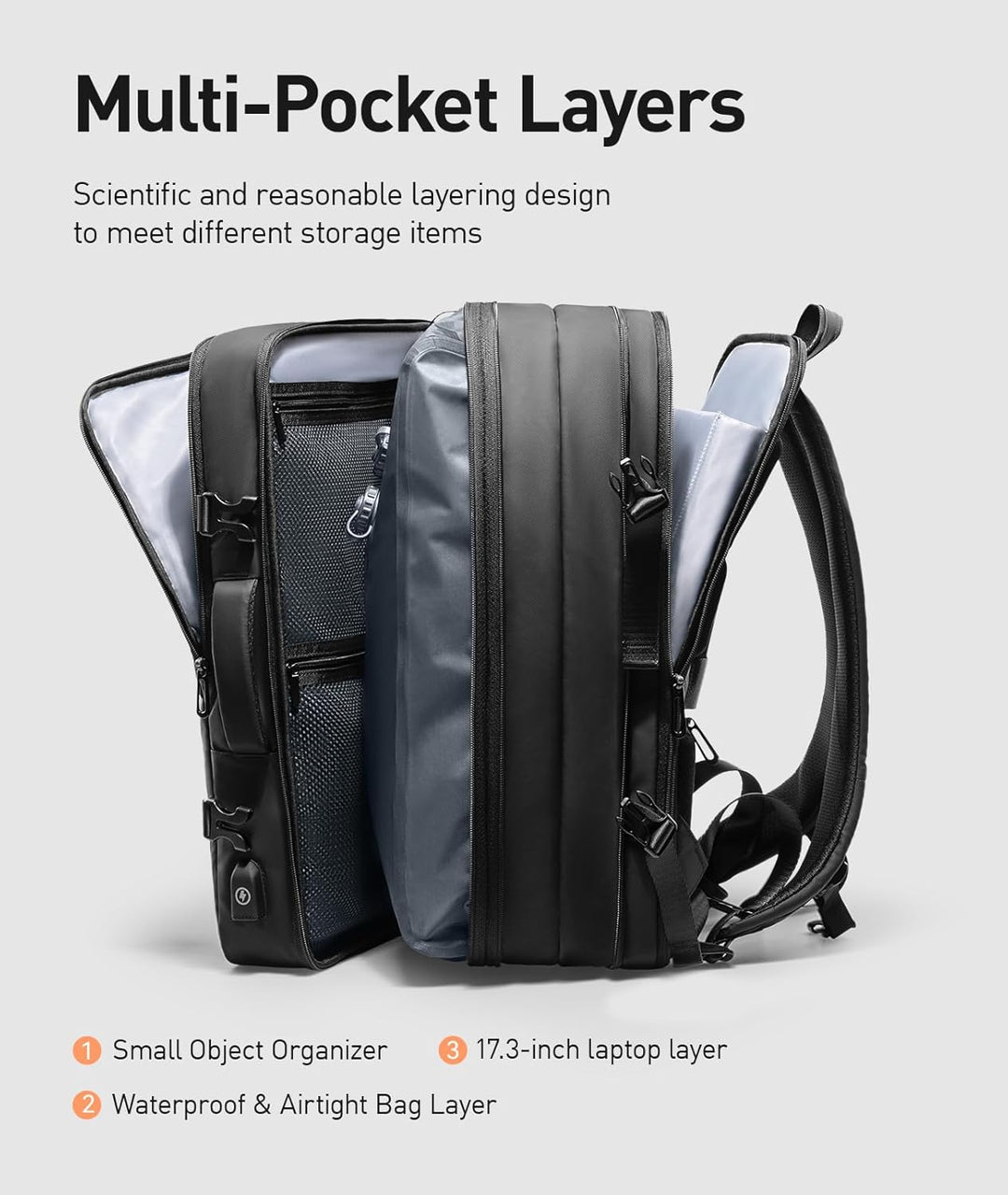 MARK RYDEN Business Rucksack Erweiterbar 20L-35L Hydrophobes Gewebe zum Mitnehmen Laptop für 17,5-Zo