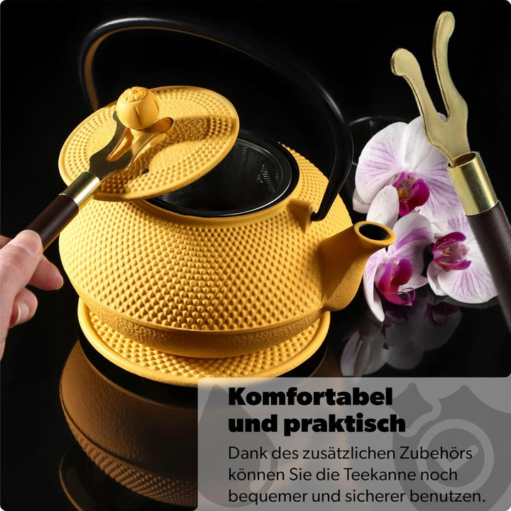 KADAX Japanische Teekanne, 850ml Gusseiserner Kessel, ⌀15cm Kanne mit Netzfilter und robustem Griff,
