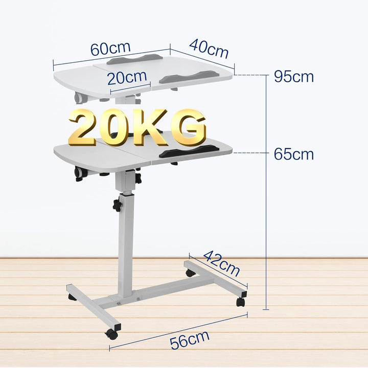 Mobiler Beistelltisch Höhenverstellbarer Pflegetisch für Bett mit 4 Rollen, 60×40cm Laptoptisch, Dre