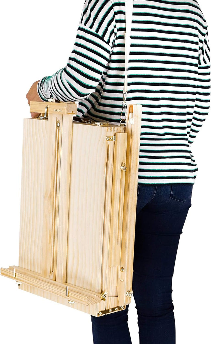 Artina Staffelei Holz Gross Leinwand bis max. 100cm Madrid – Malerstaffelei mit 90° Neigung - Tischs