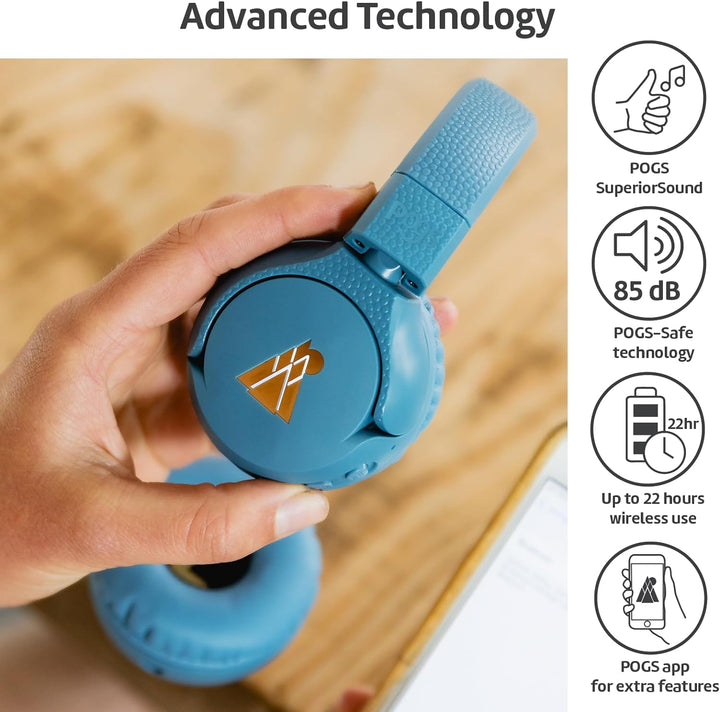 POGS Drahtloser Bluetooth Kinderkopfhörer | The Gecko 2 | Faltbarer robuster Kinderkopfhörer ab 3 Ja