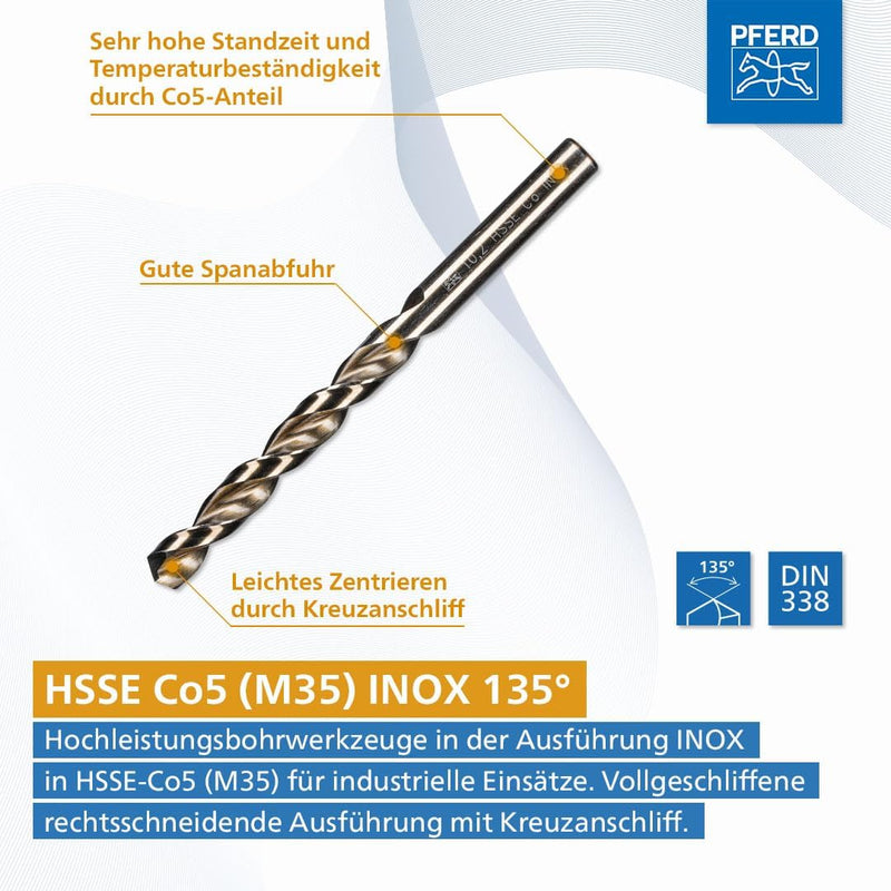 PFERD Spiralbohrer-Set INOX, 25-tlg. | Ø 1-13 mm, HSS-E Co5 N, DIN 338, 135° | 25203704 - für zähe u