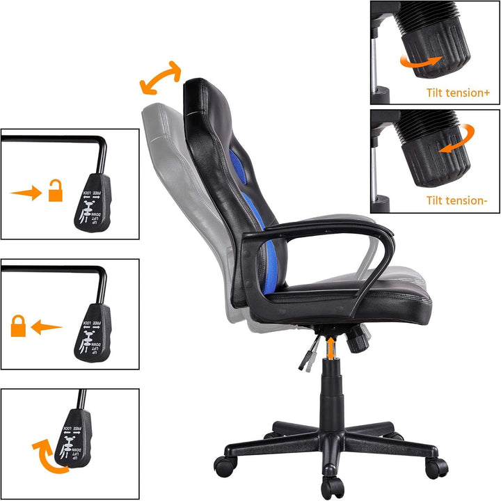 Yaheetech Gaming Stuhl Schreibtischstuhl ergonomischer Bürostuhl, Chefsessel gepolsterte Armlehnen,