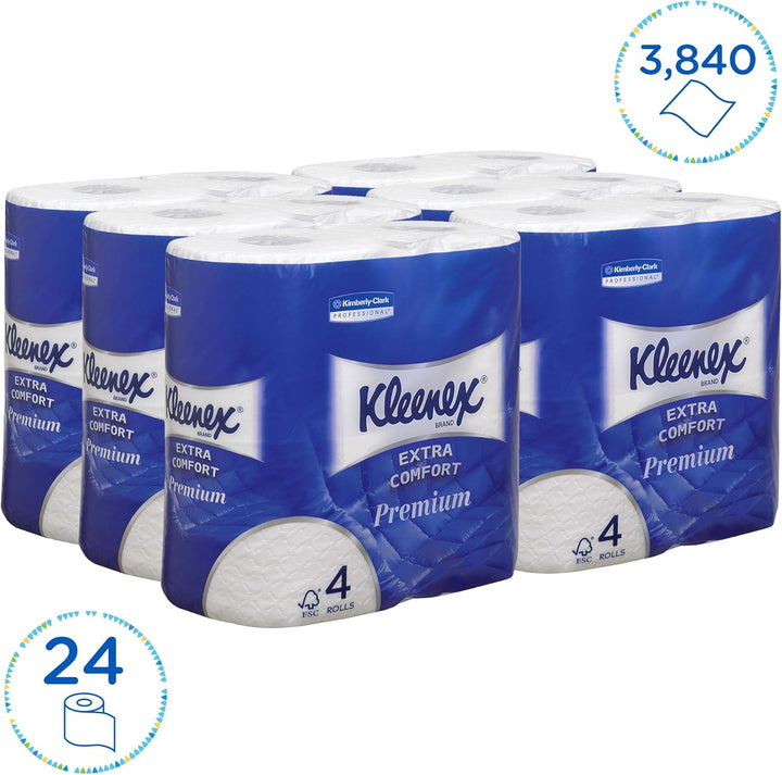 Kleenex Premium Toilettenpapier Rolle 8484, WC-Papier 24 Rollen x 160 wattierte Blätter, Klopapier 4