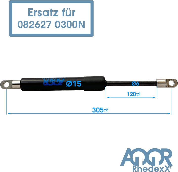 RhedexX® Gasdruckfeder Ersatz für LIFT-O-MAT 305mm/120mm/300N - 082627 0300N mit M6 Augenaufnahme Ga