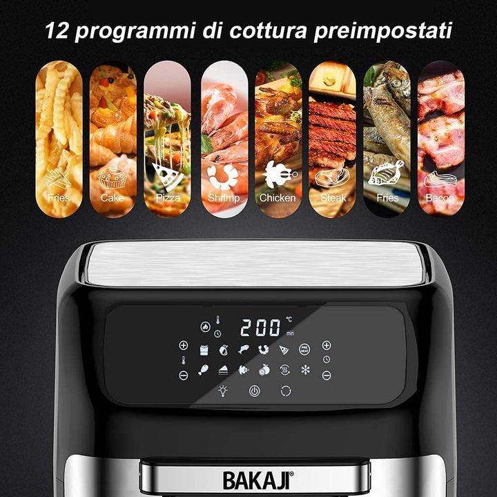 Bakaji Backofen Heissluftfritteuse Fritteuse zum Kochen von trockenem Grill ohne Öl Airfryer Kapazit