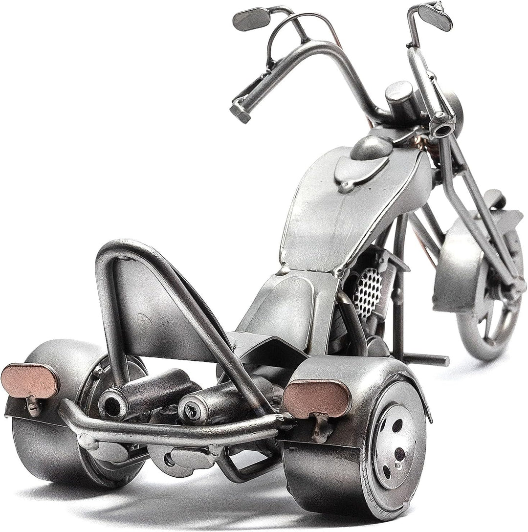 STEEMO Metallkunst Deko-Motorrad: Trike Chopper-Bike, Bürodeko, Stahl, Grau, 29x12x14 cm - Echte Han