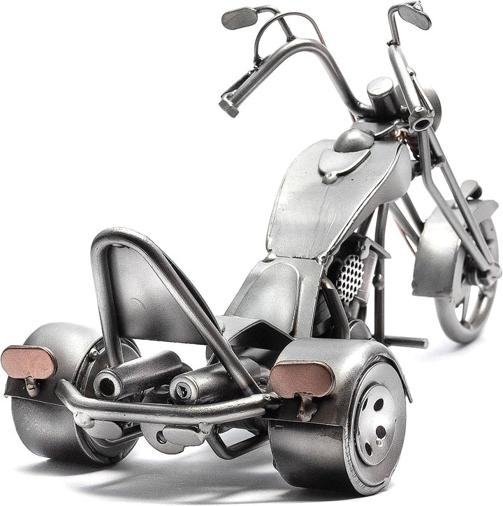 STEEMO Metallkunst Deko-Motorrad: Trike Chopper-Bike, Bürodeko, Stahl, Grau, 29x12x14 cm - Echte Han