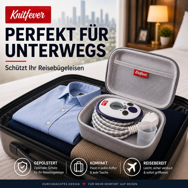Prym-Mini-Bügeleisen mit Knitfever® Tasche - Reisebügeleisen kompakt für unterwegs (Aufbewahrungstas