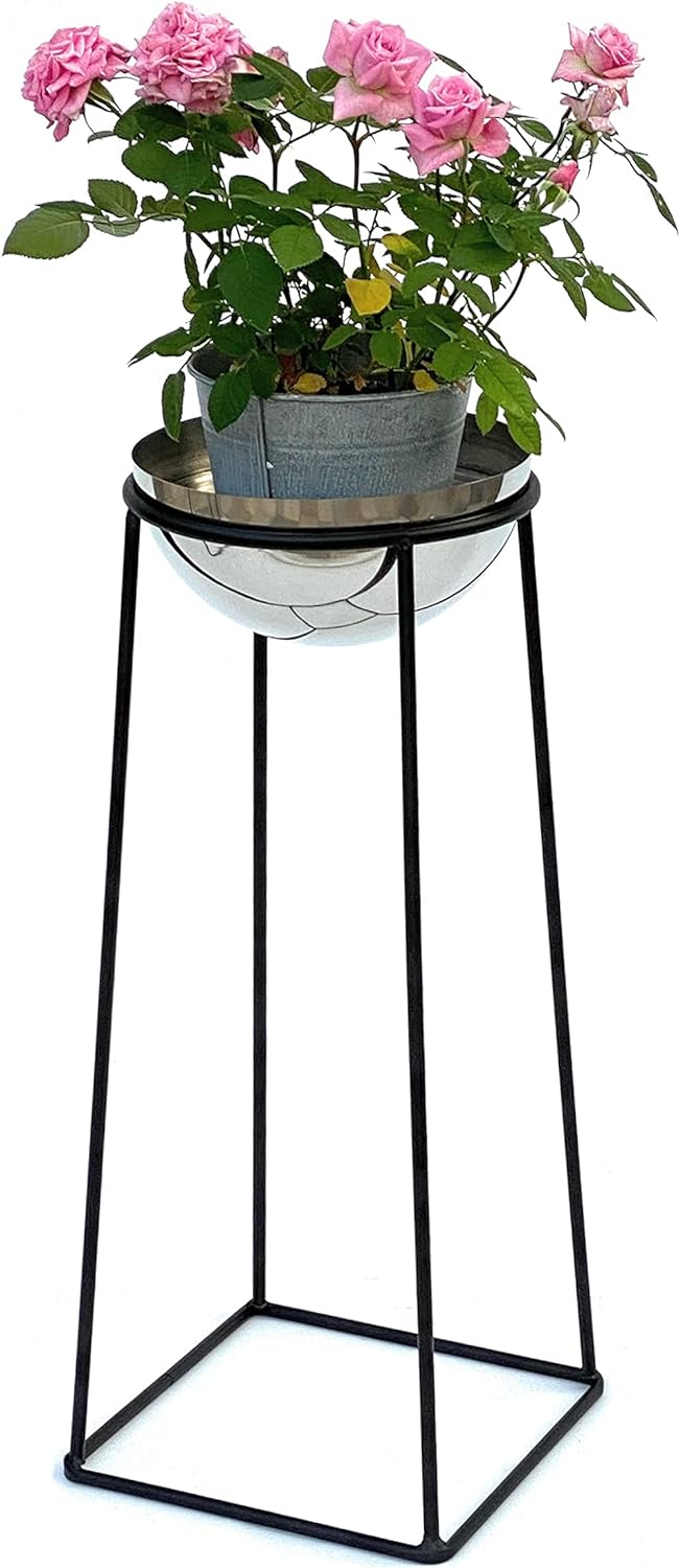 DanDiBo Blumenhocker Metall mit Topf Schwarz Silber 56 cm Blumenständer 96078 M Blumensäule Modern P