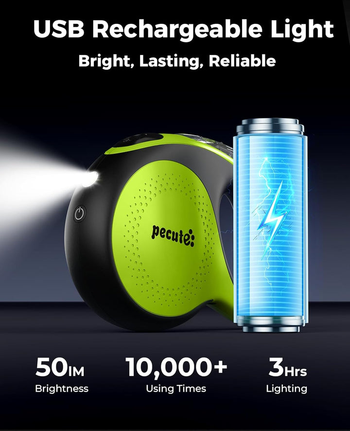 Pecute Hundeleine 8m, Rollleine für Hunde mit LED-Licht, 360° Verknotungsfreier verlängerter Leine,