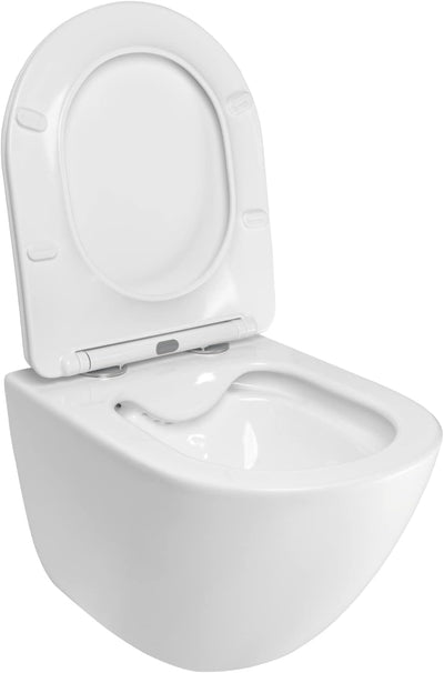 'aquaSu® Spülrandloses Wand-WC Set Levanto, Design Hänge-WC, Tiefspüler, Keramik, Abgang waagerecht,