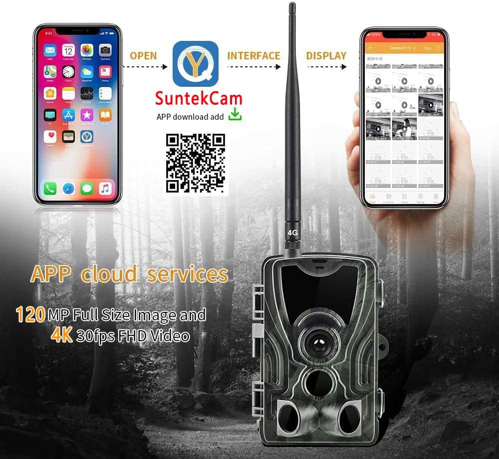 Wildkamera 4G APP 120 MP 4K, Wildtierkamera mit SIM-Karte, Telefon-Sende-Foto, Nachtsichtkamera 850n