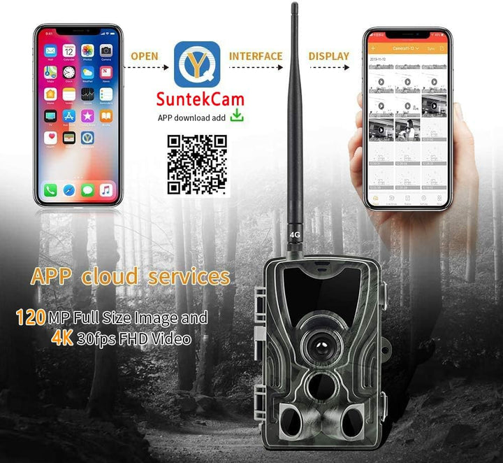 Wildkamera 4G APP 120 MP 4K, Wildtierkamera mit SIM-Karte, Telefon-Sende-Foto, Nachtsichtkamera 850n