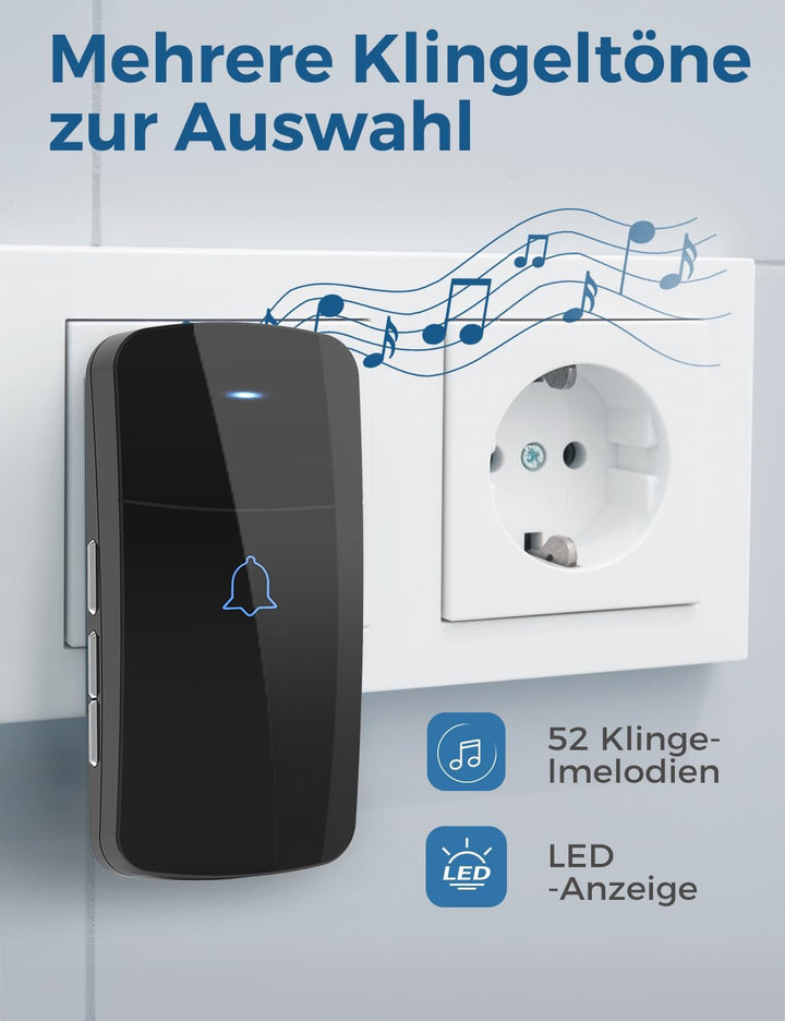 Funkklingel Set, AVANTEK Funk Türklingel Kabellose Hausklingel mit 400m Reichweite, Wasserdicht Funk