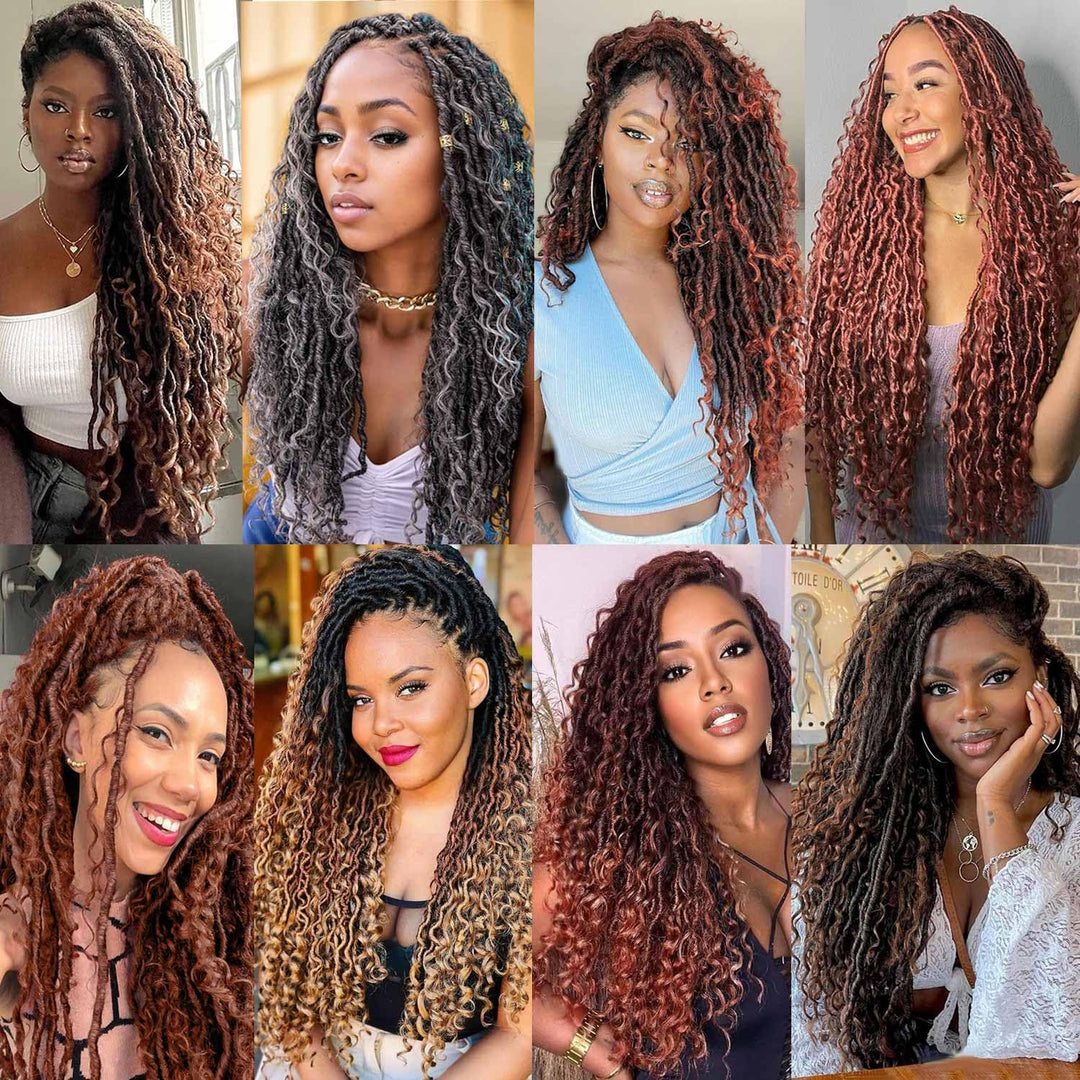 Xtrend 10 Inch 8 Packs Black River Goddess Faux Locs Crochet Hair Wavy With Curly Ends 14Strands/Pac