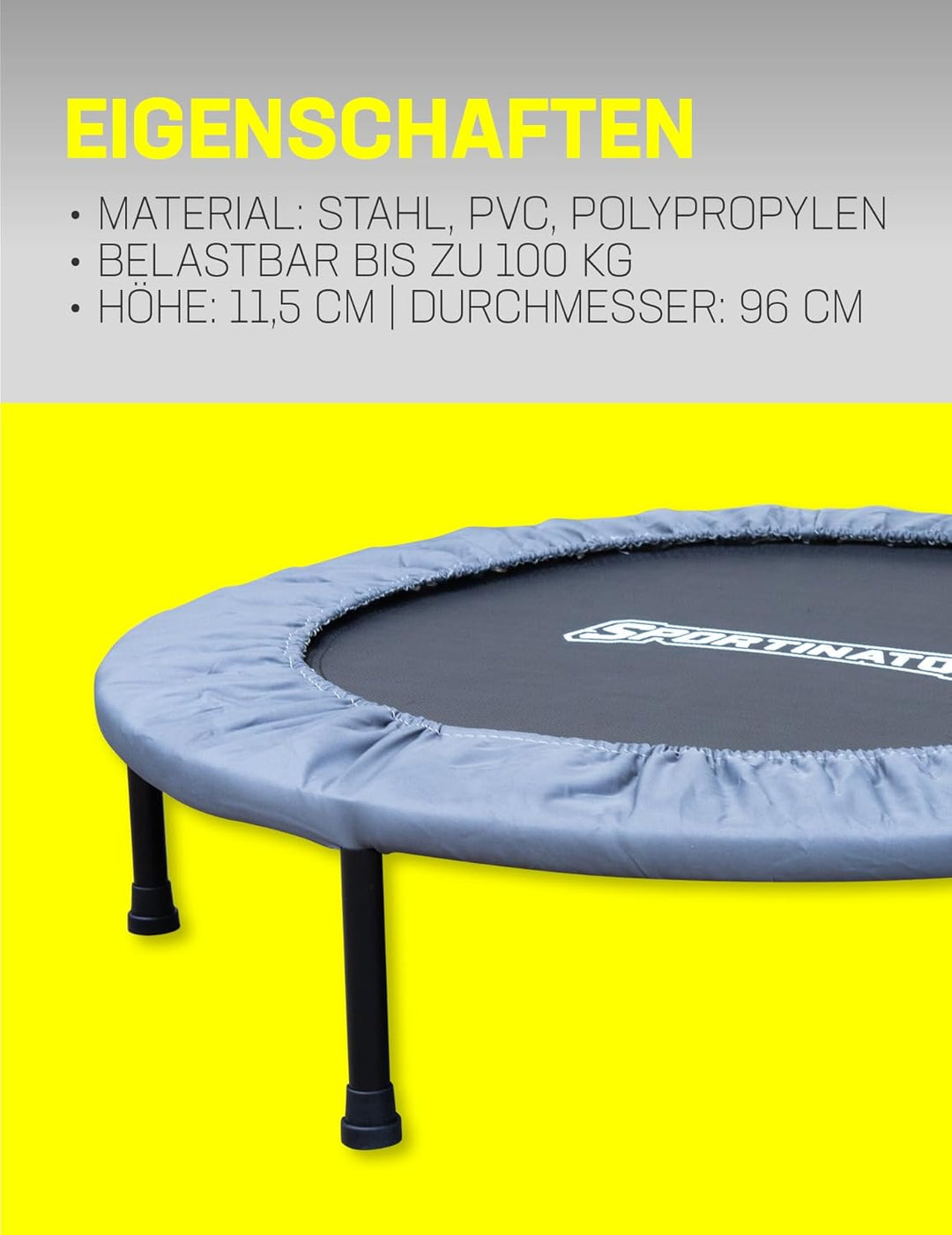 SPORTINATOR® Ukarus faltbares Indoor Fitness Trampolin Ø 96 cm, für Dein Training zu Hause, Koordina