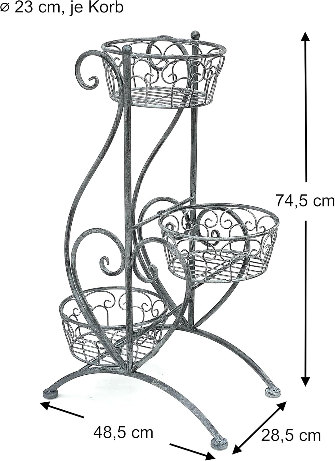DanDiBo Blumentreppe Metall Grau 75 cm Blumenständer mit 3 Ablagen 96011 Blumensäule Pflanzenständer