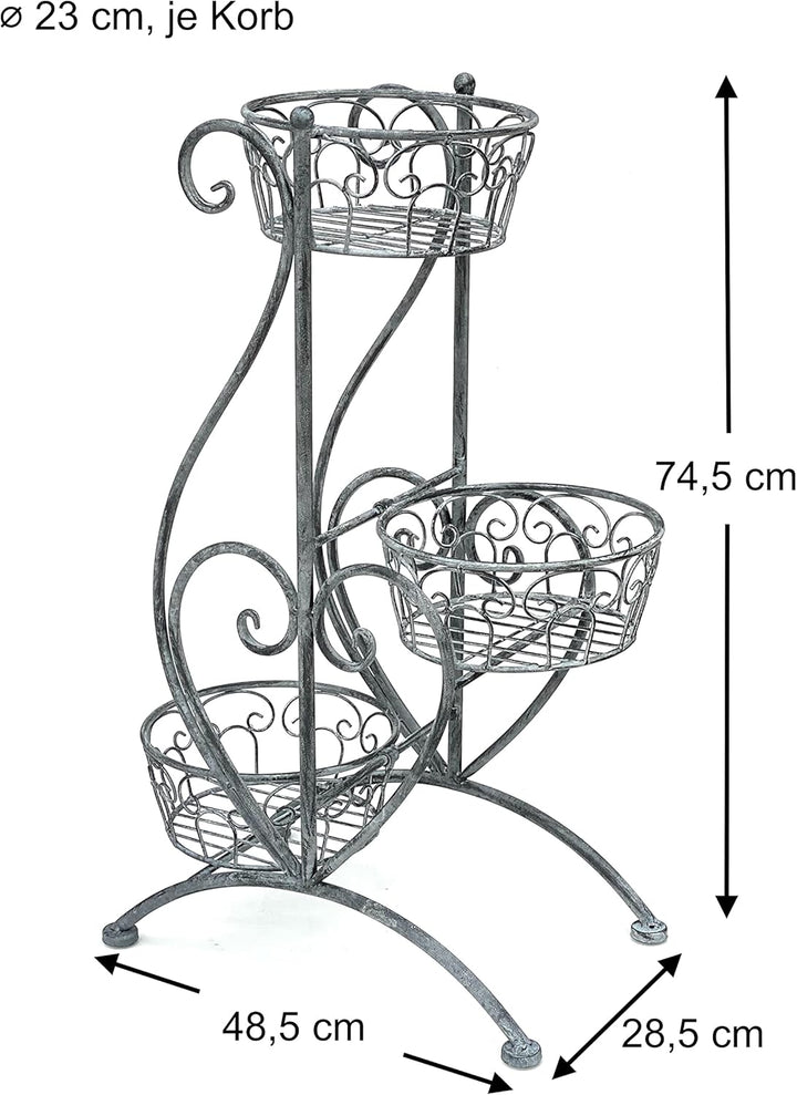 DanDiBo Blumentreppe Metall Grau 75 cm Blumenständer mit 3 Ablagen 96011 Blumensäule Pflanzenständer