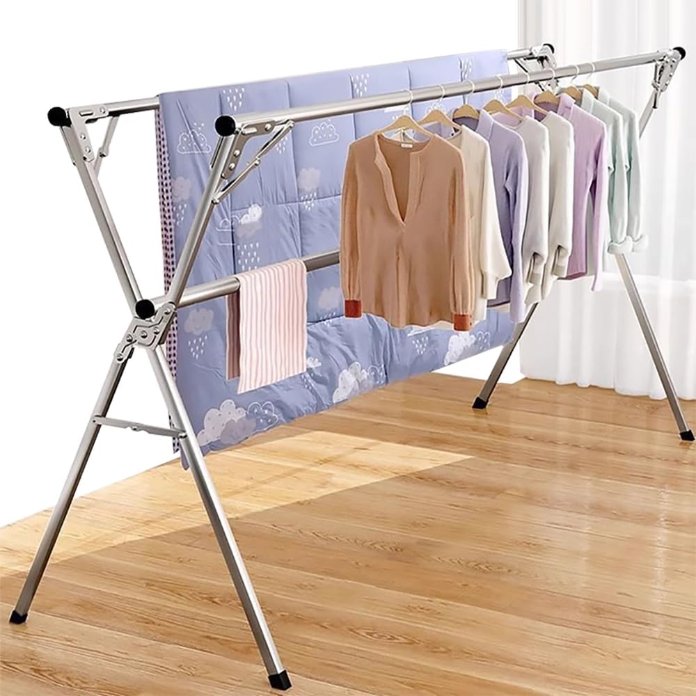 Klappbar Kleiderständer Garderobenständer Edelstahl Wäscheständer Kleiderstangen Ausziehbar 110-150c
