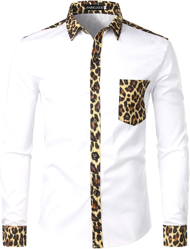 PARKLEES Herren African Tribal Grafik Patchwork Design Slim Fit Langarm Freizeithemd Party Shirt für