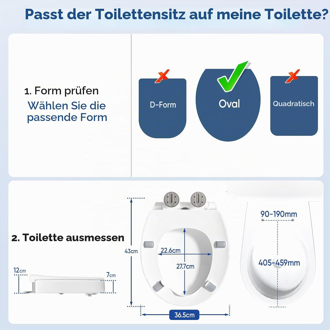 SAMODRA Toilettensitzerhöhung mit Absenkautomatik, oval, Schnellverschluss für einfaches Anbringen u