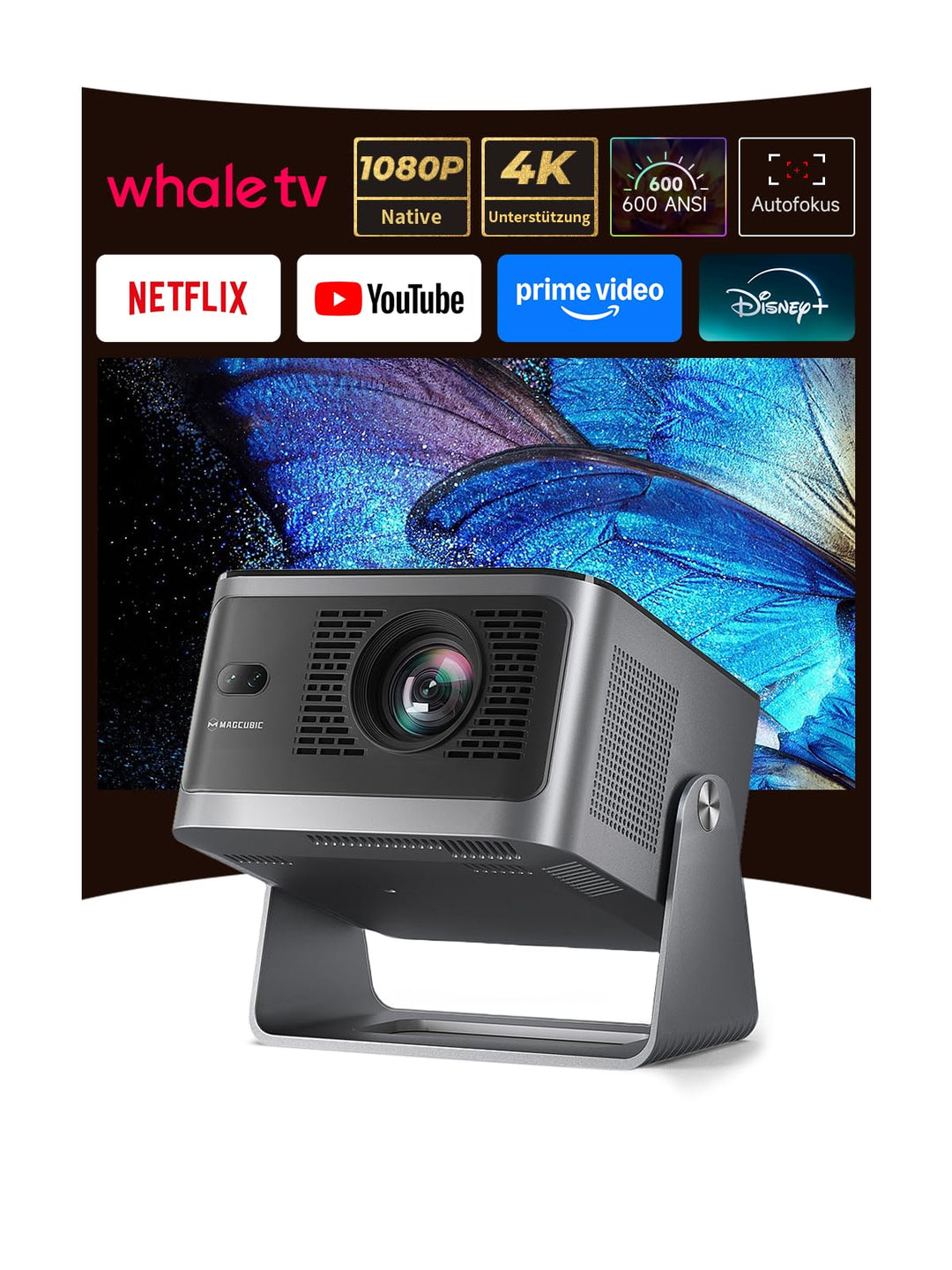 Magcubic Mini Beamer 4K,Native 1080P【Compatible with Netflix 】 600 ANSI | Mini Beamer Android 13 WiF