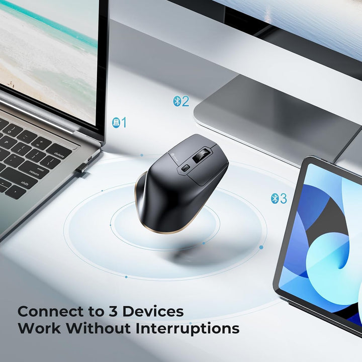 Bluetooth Maus, iClever Rechargeable Ergonomiche Maus Kabellose Mouse, Wiederaufladbarer Akku, Multi