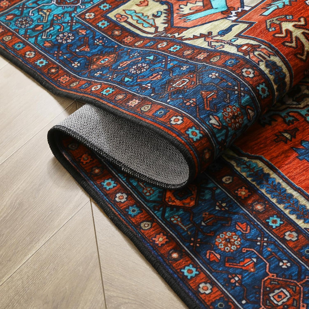 WONGS BEDDING Boho Teppich Wohnzimmer Schlafzimmer Kurzflor Teppiche Waschbar Weich rutschfest Vinta