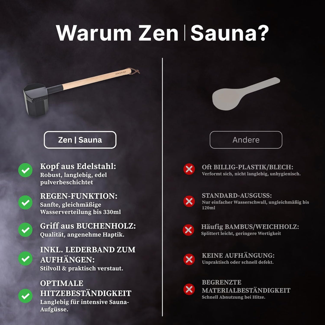 Saunakelle aus Edelstahl und Holz mit Regen-Funktion - 330ml - Perfekt für den Sauna Aufguss | Erzeu