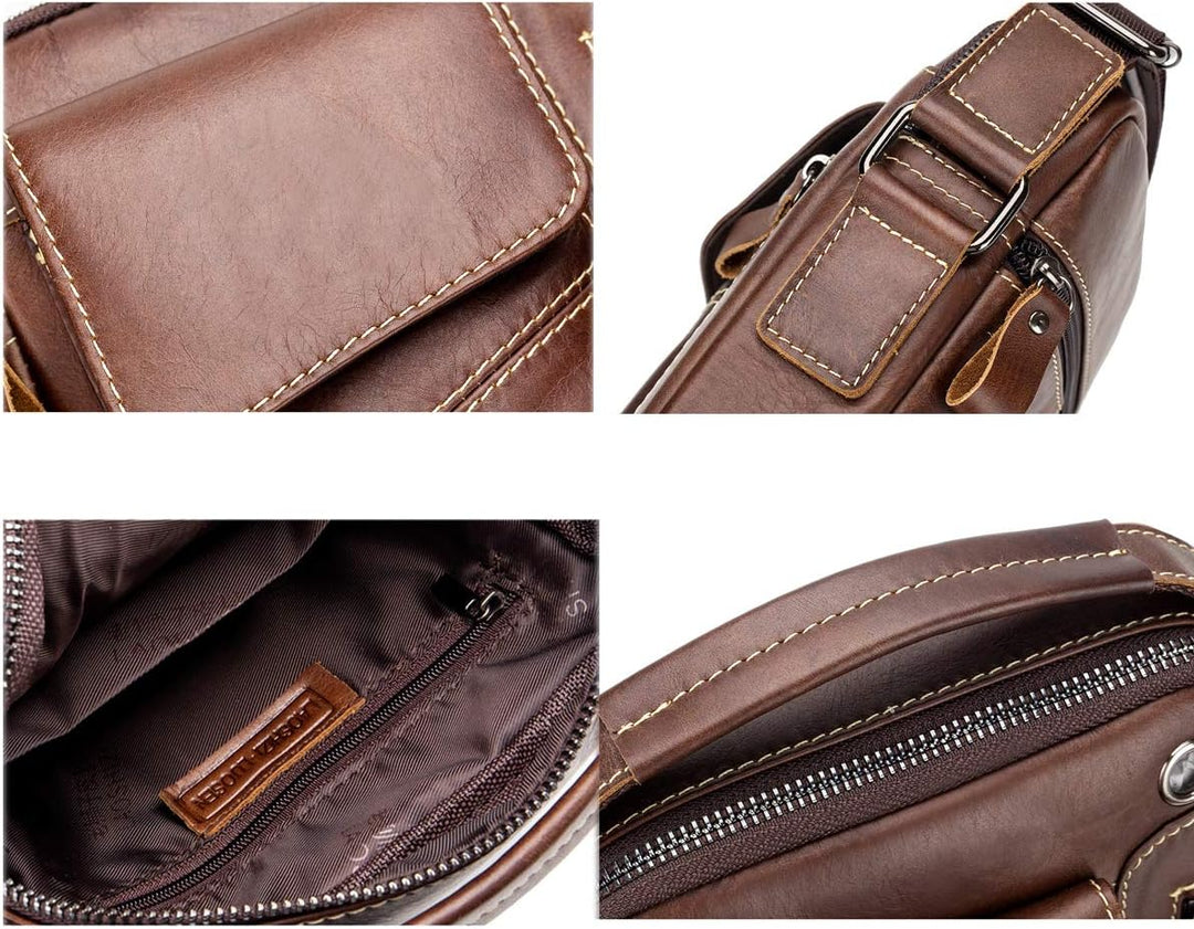 Herren Schultertaschen Freizeit Fashion Echtleder Crossbody Tasche Schwarz2, Schwarz2