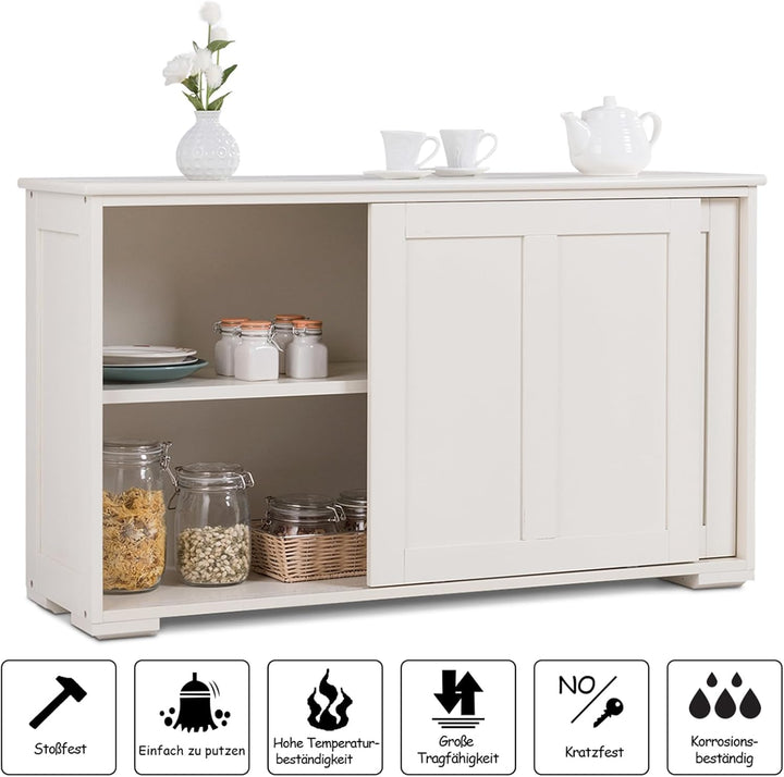 COSTWAY Sideboard, Küchenschrank mit Schiebetüren & verstellbarem Ablage, Buffetschrank Aufbewahrung