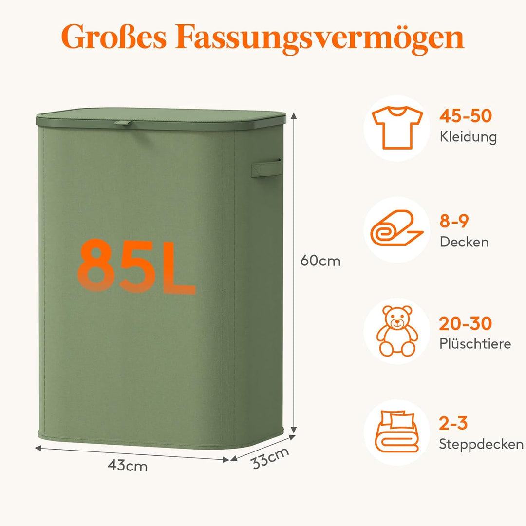 Lifewit Wäschekorb mit Deckel, 85L Wäschesammler mit Kunststoffrahmen, faltbarer grosser Wäschesorti