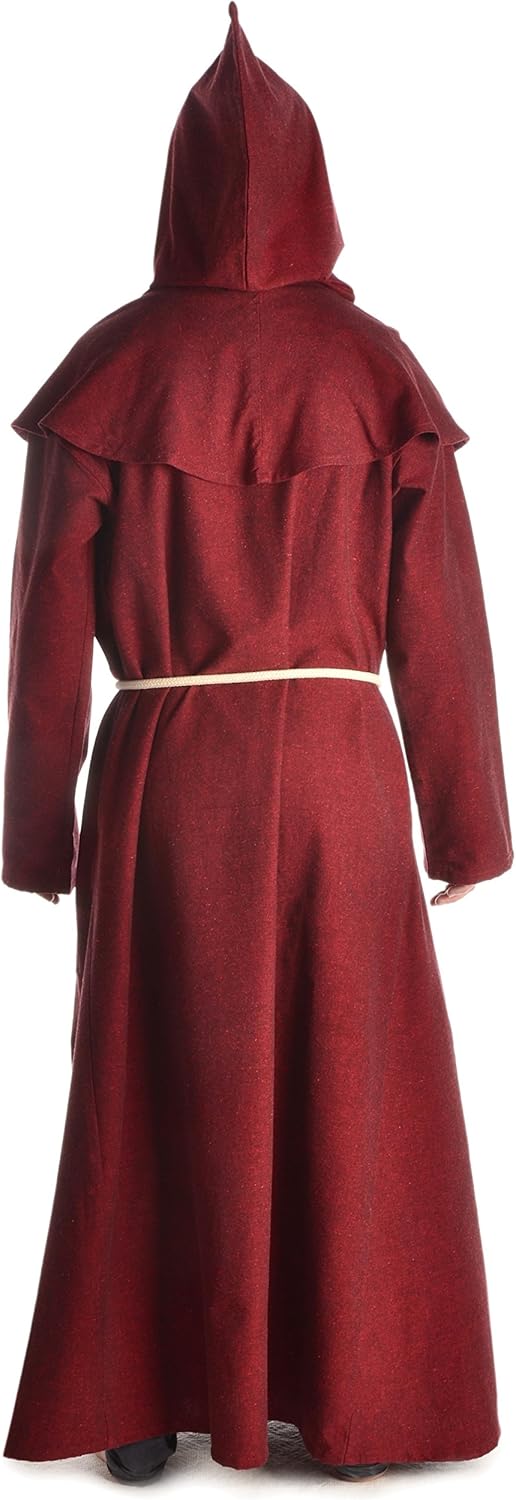Herren Mittelalter Kutte Halzebier (Set Kapuze, Strick, Cotte) S-XXXL Baumwolle L-XL Rot, L-XL Rot