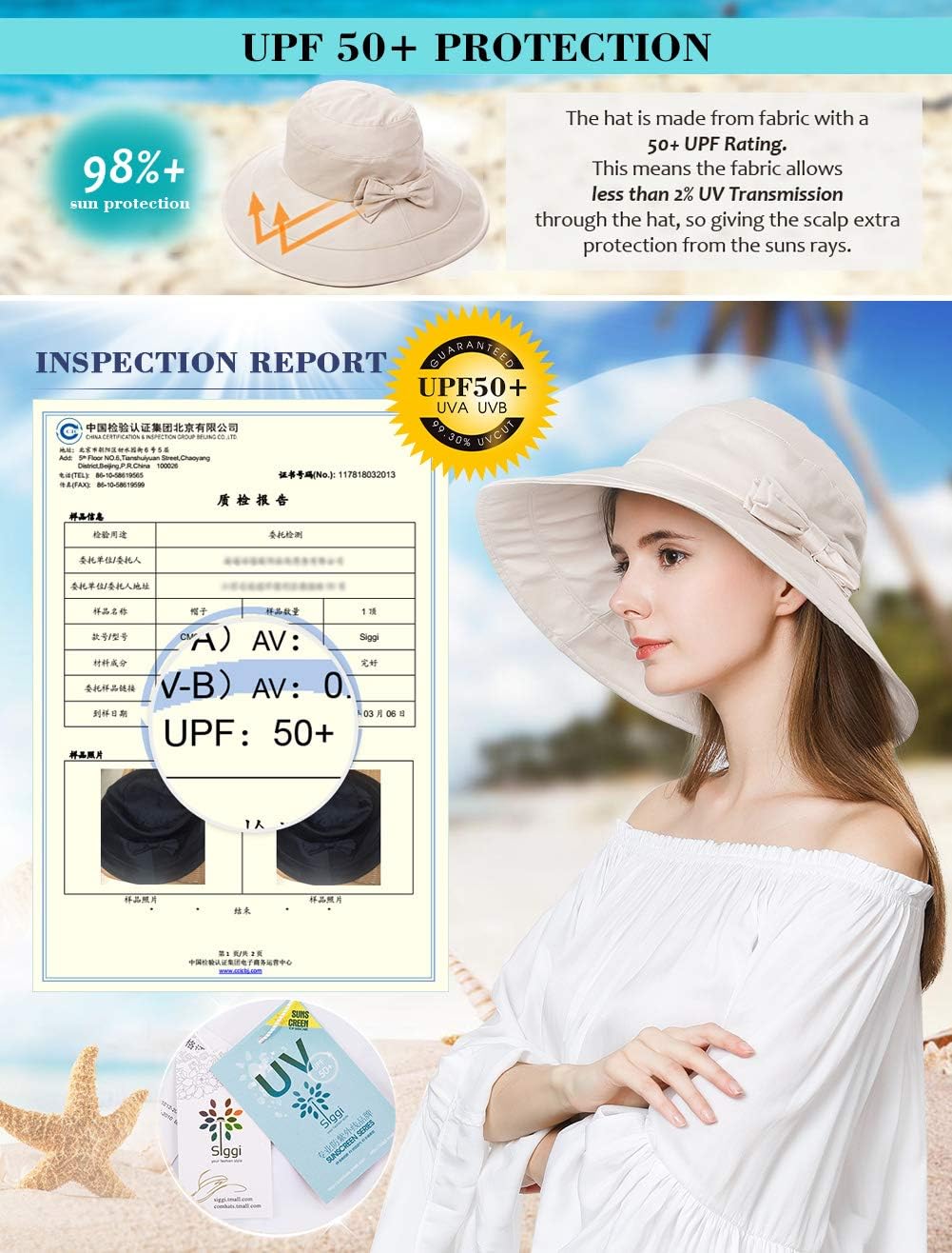 Comhats Sonnenhüte für Frauen mit breiter Krempe, UPF 50 UV-Sonnenschutz, faltbar, Sommer-Strandhut,