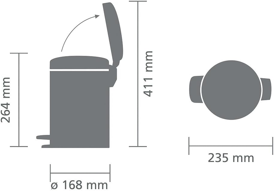 Brabantia 112126 Treteimer mit Inneneimer aus Kunststoff, stahl, Weiss, 3 Liter, Weiss 3 Liter White