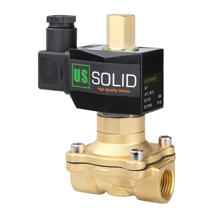 U.S. Solid 1/2" G 12 V DC Messing Magnetventil Halb-direktes für Wasser Luft NO, Stromlos offen Bras
