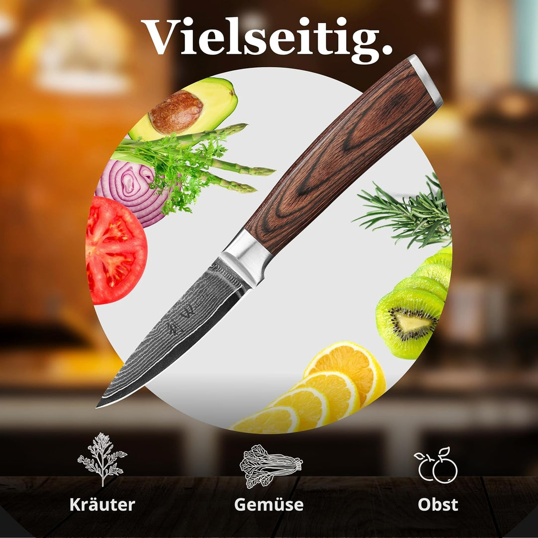 Wakoli EDIB Damastmesser Officemesser Gemüse Messer 8,50cm Klinge extrem scharf aus 67 Lagen I Damas