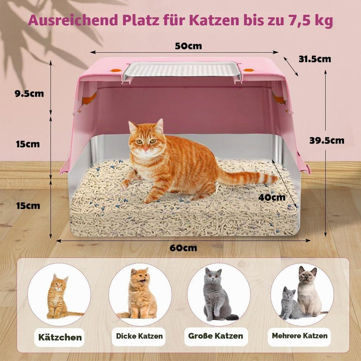 Vivifying Katzenklo Edelstahl mit Deckel, XL Leicht zu Reinigen und Geruchsresistent Katzentoilette