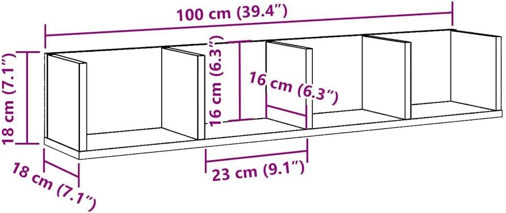 vidaXL CD-Wandregal Altholz-Optik 100x18x18 cm Holzwerkstoff, Altholz