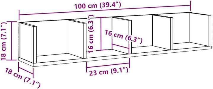 vidaXL CD-Wandregal Altholz-Optik 100x18x18 cm Holzwerkstoff, Altholz