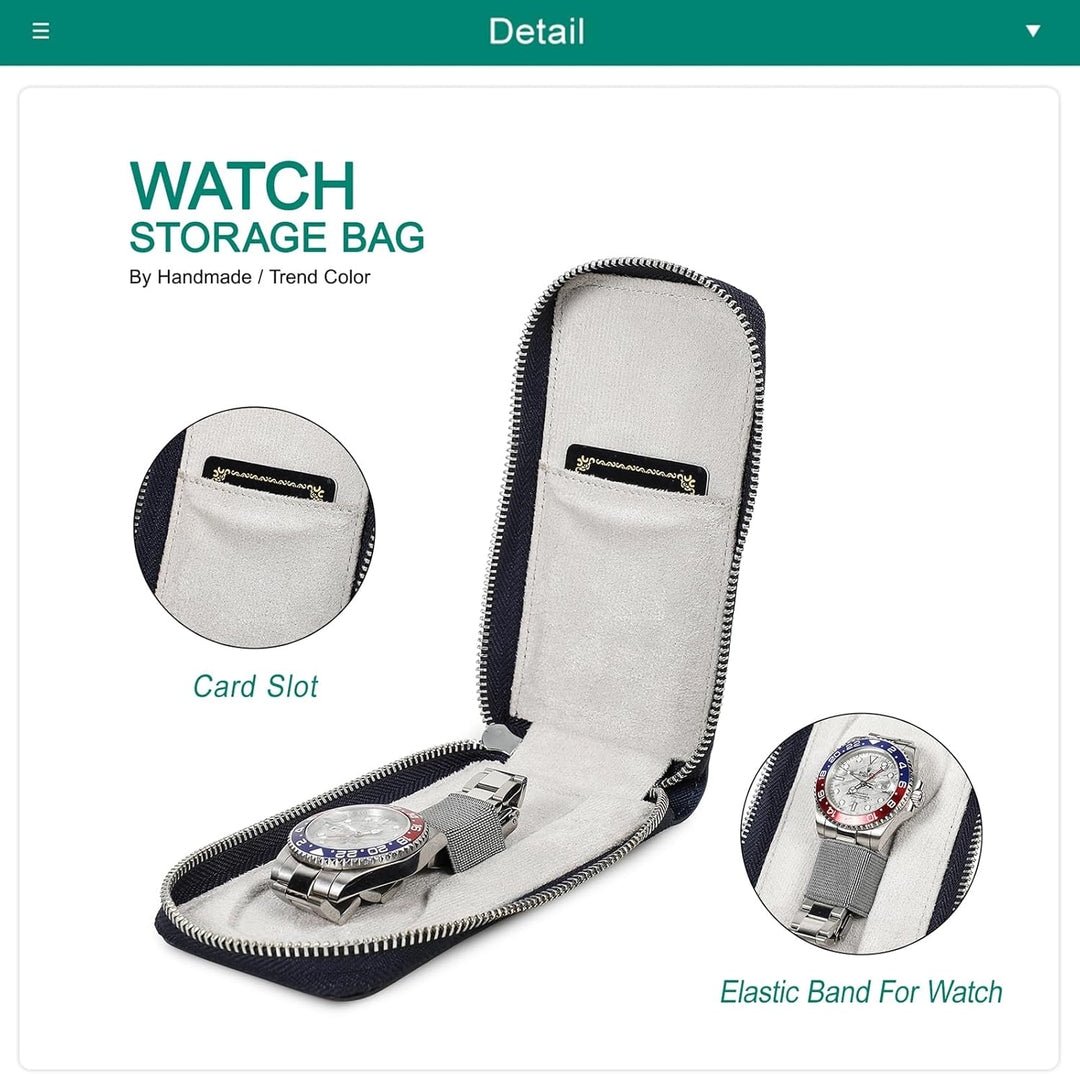 Hiram Uhrengehäuse Saffiano Leder Uhrenaufbewahrungsbox für 1 Uhr, Tragbar Uhren-Reiseetui für Herre