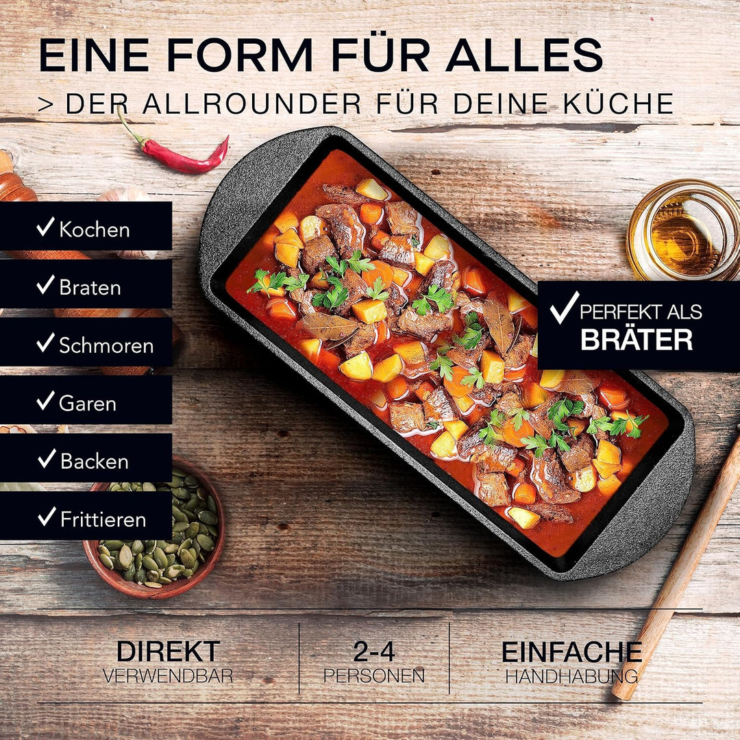 besok Brotbackform mit Deckel inkl. Rezeptheft - 28cm Gusseisen Backform Brot backen Zubehör - Kaste