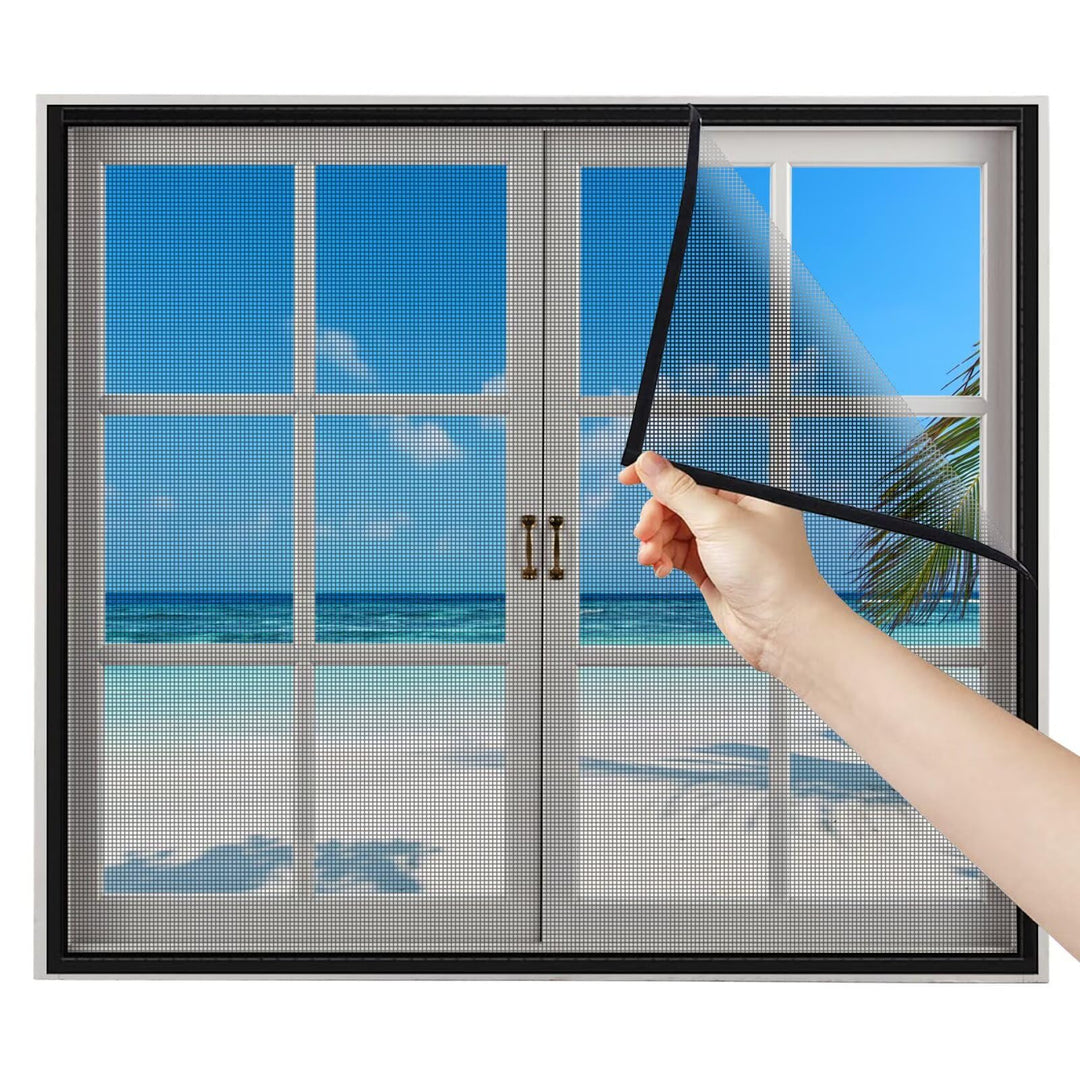 Fliegengitter Selbstklebend Ohne Bohren 50x70cm Schwarz Kippfenster Dachfenster mit Rahmen Ohne Bohr