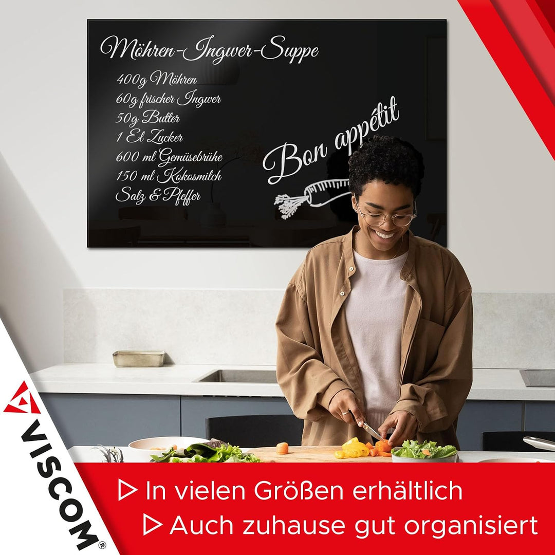 VISCOM Glas-Magnettafel - 40 x 60 cm in sattem Schwarz - rahmenlos | Memoboard magnetisch, beschreib