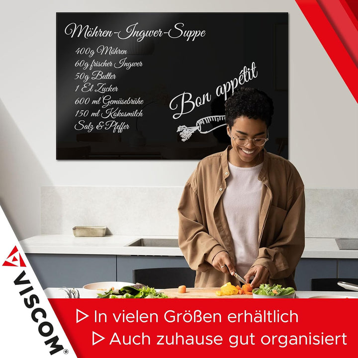 VISCOM Glas-Magnettafel - 40 x 60 cm in sattem Schwarz - rahmenlos | Memoboard magnetisch, beschreib
